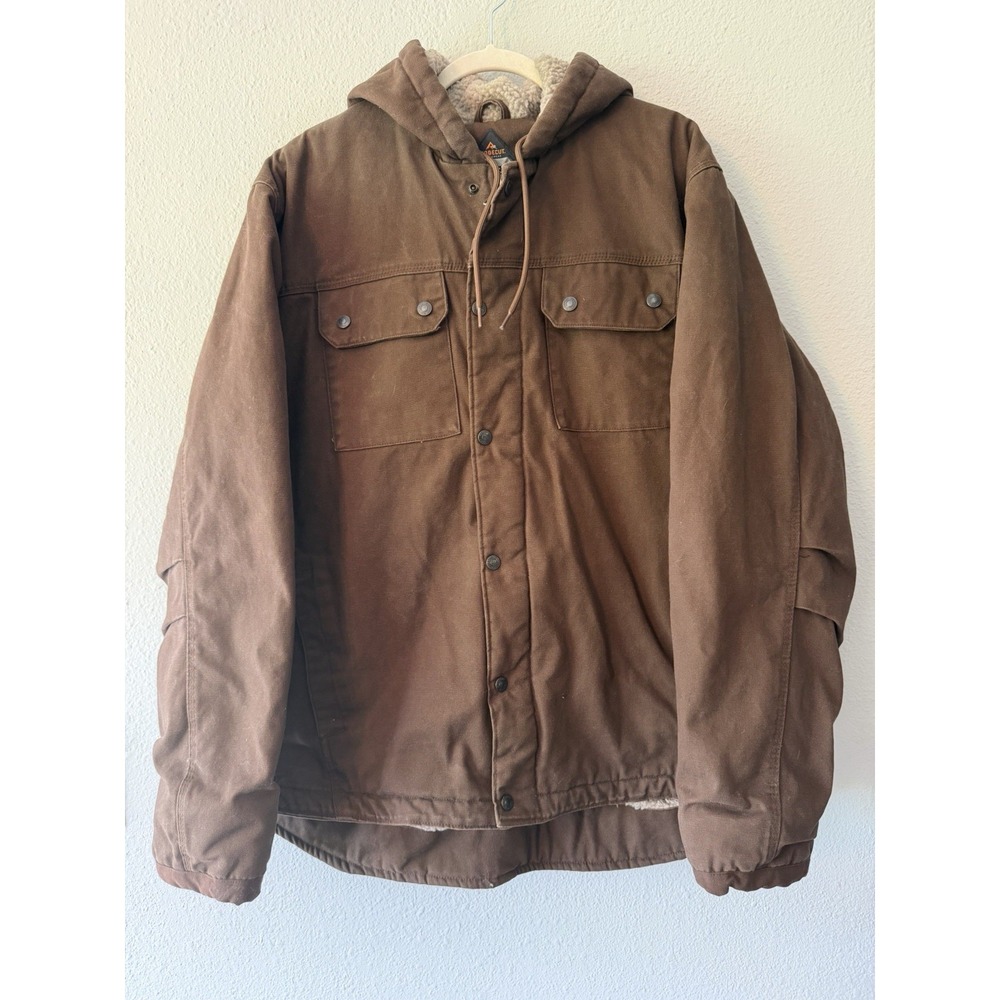 Ridgecut Toughwear Sherpa Lined Canvas Hooded Brown Work Jacket Men's 2XL Tall